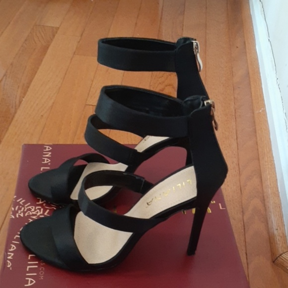 Black 3 strapped Sateen Party Heel - Picture 2 of 4